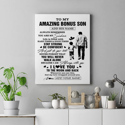 Personalized To My Amazing Bonus Son Canvas From Bonus Dad Stepdad Man It A Big Hug Stepson Birthday Gifts Graduation Christmas Custom Wall Art Framed Canvas | teecentury