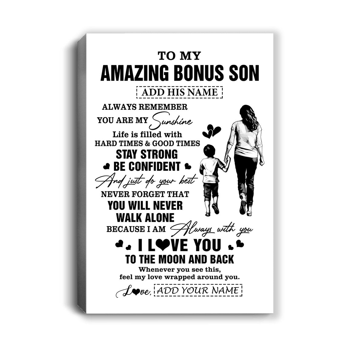Personalized To My Amazing Bonus Son Canvas From Bonus Mom Stepmom Woman It A Big Hug Stepson Birthday Gifts Graduation Christmas Custom Wall Art Framed Canvas | teecentury