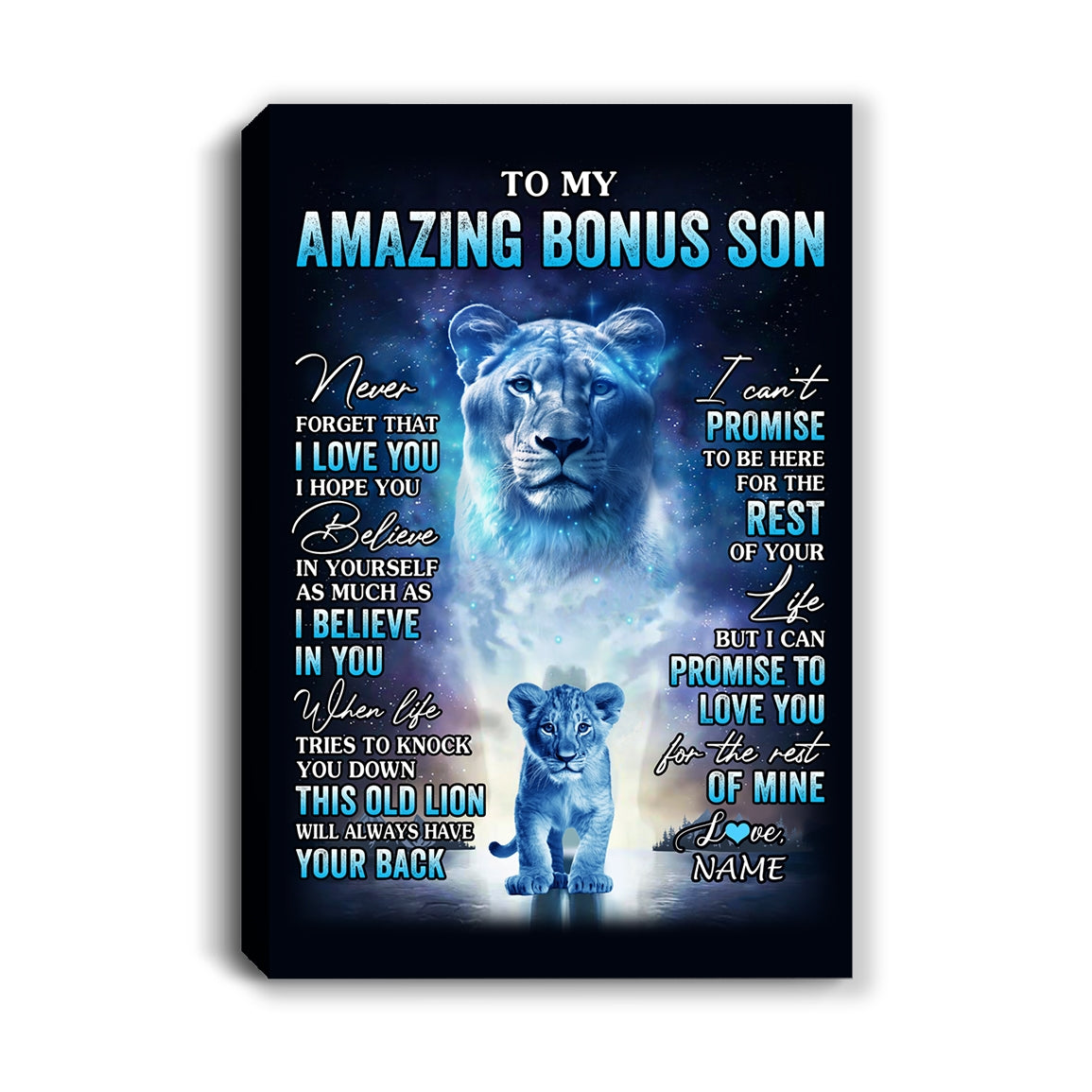Personalized To My Amazing Bonus Son Canvas From Stepmom Lion Never Forget I Love You Stepson Birthday Gifts Graduation Christmas Custom Wall Art Print Framed Canvas | teecentury
