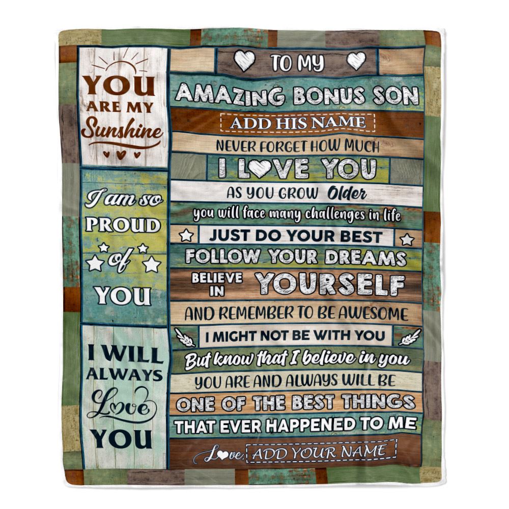 Personalized To My Amazing Bonus Son Gifts Blanket From Stepmom Stepdad Wood Your Dream Gifts For Stepson Birthday Gifts Graduation Christmas Fleece Blanket | teecentury
