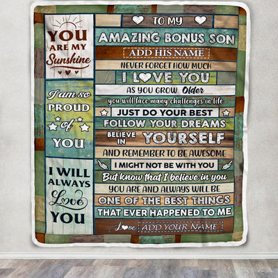 Personalized To My Amazing Bonus Son Gifts Blanket From Stepmom Stepdad Wood Your Dream Gifts For Stepson Birthday Gifts Graduation Christmas Fleece Blanket | teecentury