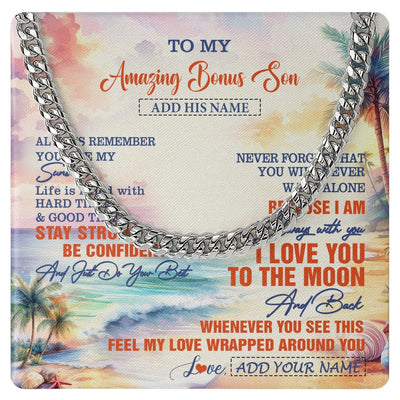 Cuban Link Chain Necklace Stainless Steel | 1 | Personalized To My Amazing Bonus Son Necklace From Stepmom Stepdad Beach It A Big Hug Stepson Birthday Gifts Graduation Christmas Custom Gift Box Message Card Shirt & Hoodie | https://teecentury.