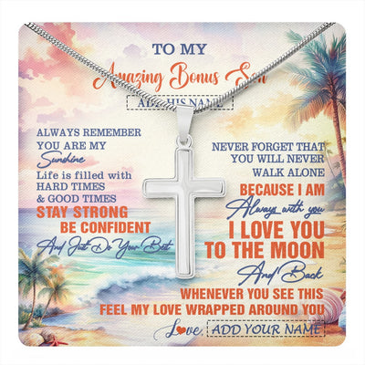 Stainless Cross Necklace Stainless Steel | 1 | Personalized To My Amazing Bonus Son Necklace From Stepmom Stepdad Beach It A Big Hug Stepson Birthday Gifts Graduation Christmas Custom Gift Box Message Card Shirt & Hoodie | https://teecentury.