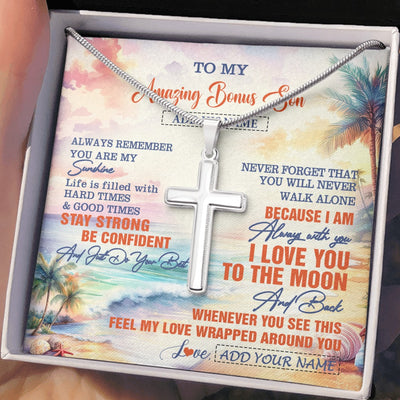 Stainless Cross Necklace Stainless Steel | 2 | Personalized To My Amazing Bonus Son Necklace From Stepmom Stepdad Beach It A Big Hug Stepson Birthday Gifts Graduation Christmas Custom Gift Box Message Card Shirt & Hoodie | https://teecentury.