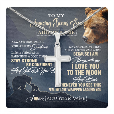 Stainless Cross Necklace Stainless Steel | 1 | Personalized To My Amazing Bonus Son Necklace From Stepmom Stepdad Bear It A Big Hug Stepson Birthday Gifts Graduation Christmas Custom Gift Box Message Card | https://teecentury.