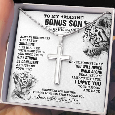 Stainless Cross Necklace Stainless Steel | 2 | Personalized To My Amazing Bonus Son Necklace From Stepmom Stepdad White Tiger It A Big Hug Stepson Birthday Gifts Christmas Custom Gift Box Message Card | https://teecentury.