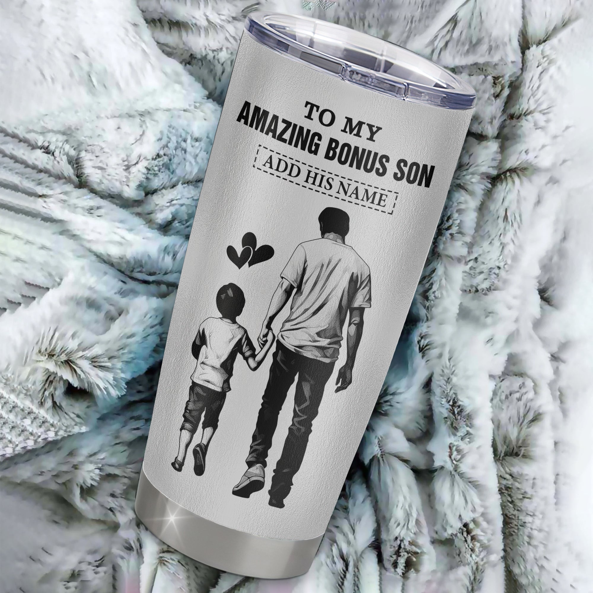 Personalized To My Amazing Bonus Son Tumbler From Bonus Dad Stepdad Man It A Big Hug Stepson Birthday Gifts Graduation Christmas Custom Stainless Steel Travel Mug | teecentury
