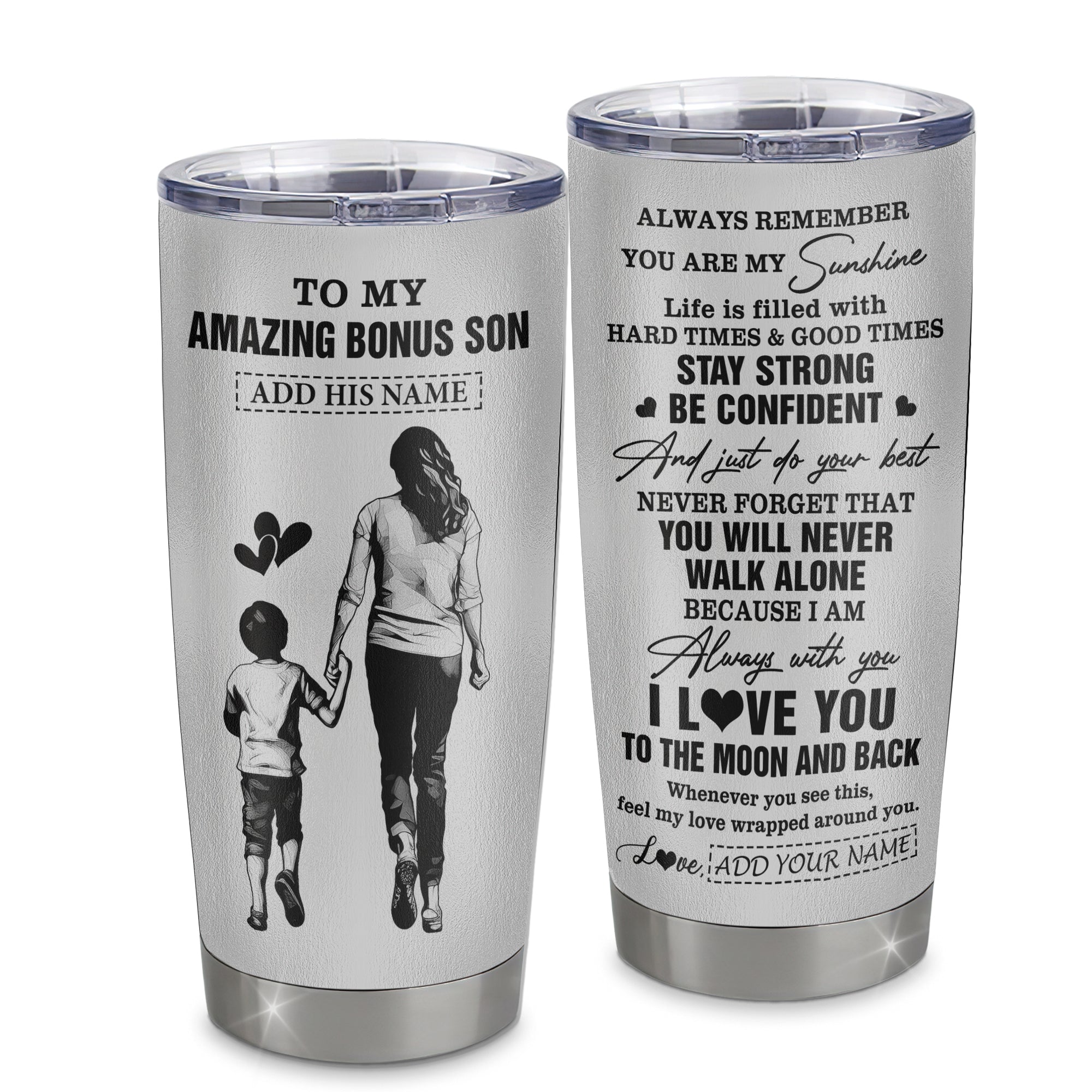 Personalized To My Amazing Bonus Son Tumbler From Bonus Mom Stepmom Woman It A Big Hug Stepson Birthday Gifts Graduation Christmas Custom Stainless Steel Travel Mug | teecentury