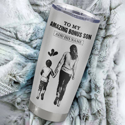 Personalized To My Amazing Bonus Son Tumbler From Bonus Mom Stepmom Woman It A Big Hug Stepson Birthday Gifts Graduation Christmas Custom Stainless Steel Travel Mug | teecentury