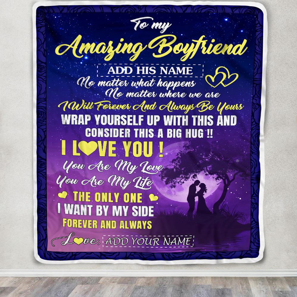 Personalized To My Amazing Boyfriend Blanket Big Hug For Boyfriend Birthday Gifts Anniversary Romantic Valentines Day Gifts For Him Christmas Fleece Blanket | teecentury