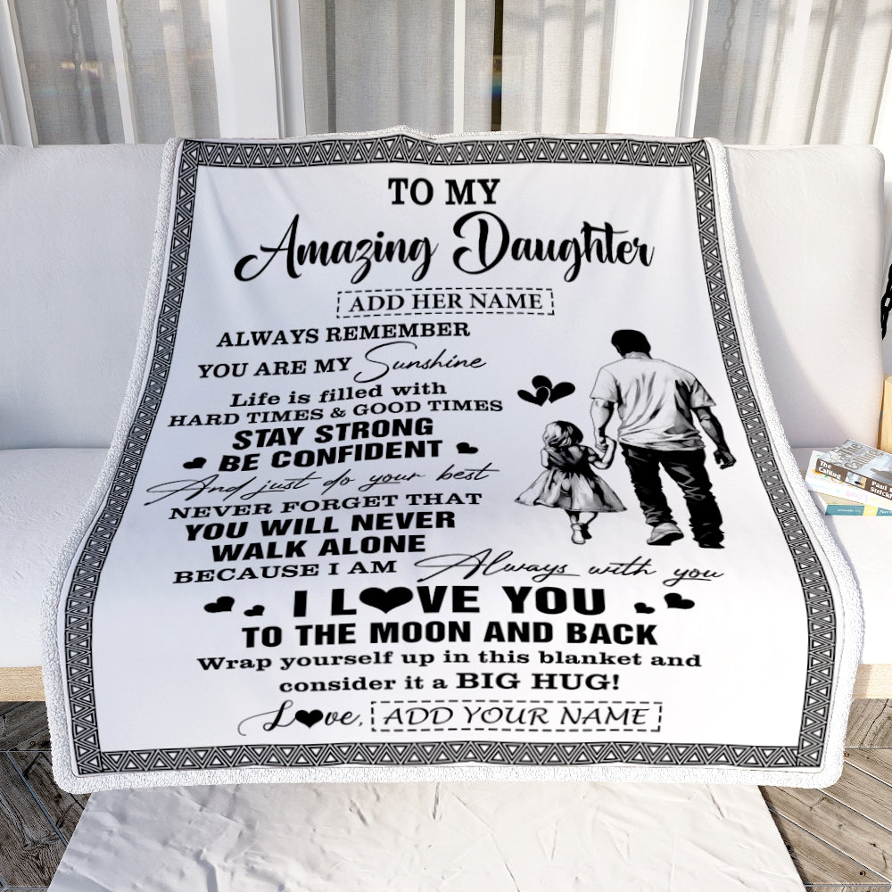 Personalized To My Amazing Daughter Blanket From Dad Father Man It A Big Hug Daughter Birthday Gifts Graduation Christmas Customized Fleece Throw Blanket | teecentury