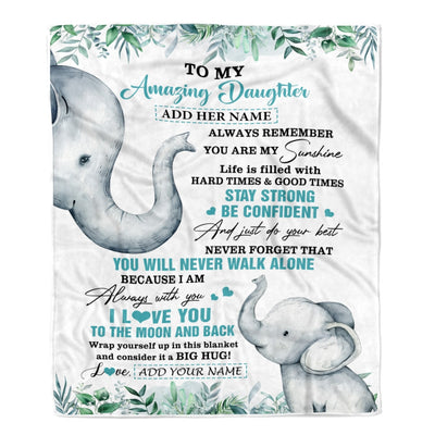 Personalized To My Amazing Daughter Blanket From Dad Mom Elephant It A Big Hug Daughter Birthday Gifts Graduation Christmas Custom Fleece Throw Blanket | teecentury