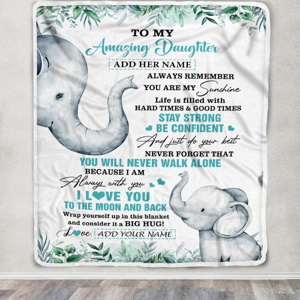 Personalized To My Amazing Daughter Blanket From Dad Mom Elephant It A Big Hug Daughter Birthday Gifts Graduation Christmas Custom Fleece Throw Blanket | teecentury