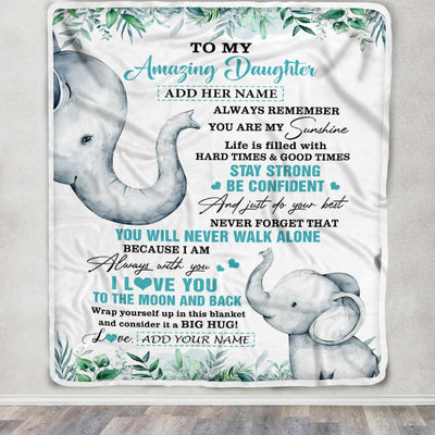 Personalized To My Amazing Daughter Blanket From Dad Mom Elephant It A Big Hug Daughter Birthday Gifts Graduation Christmas Custom Fleece Throw Blanket | teecentury