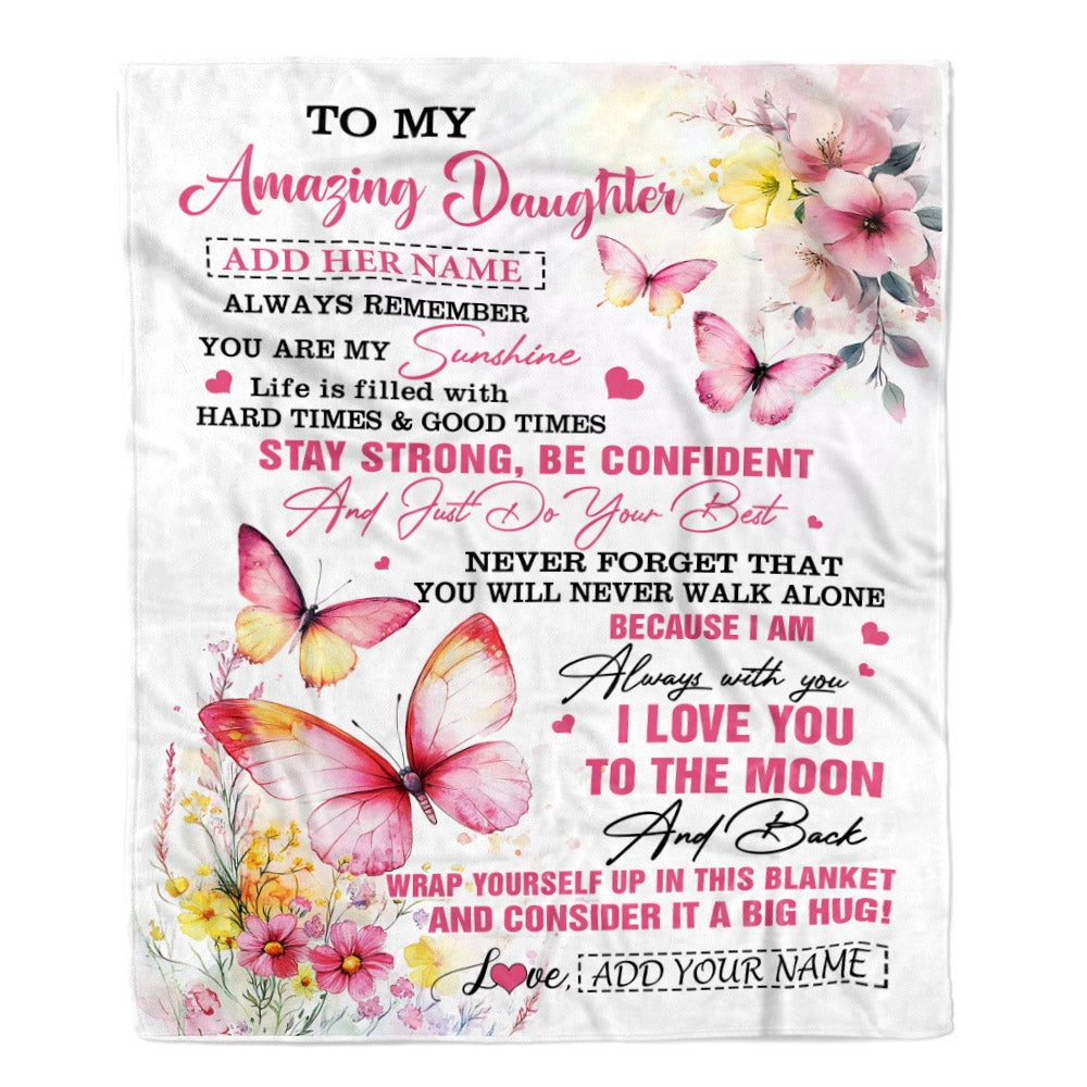 Personalized To My Amazing Daughter Blanket From Dad Mom Mother Butterfly It A Big Hug Daughter Birthday Gifts Christmas Customized Fleece Throw Blanket | teecentury