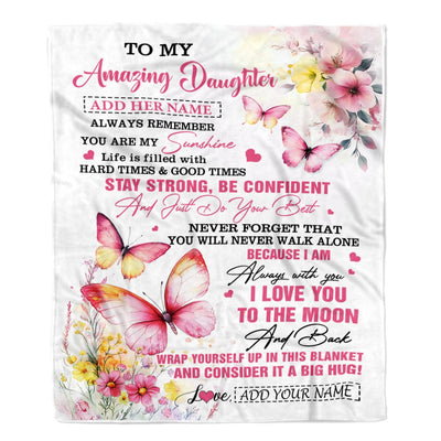 Personalized To My Amazing Daughter Blanket From Dad Mom Mother Butterfly It A Big Hug Daughter Birthday Gifts Christmas Customized Fleece Throw Blanket | teecentury