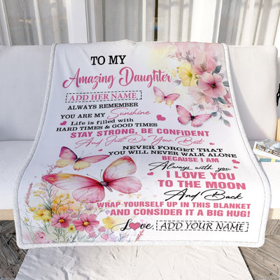 Personalized To My Amazing Daughter Blanket From Dad Mom Mother Butterfly It A Big Hug Daughter Birthday Gifts Christmas Customized Fleece Throw Blanket | teecentury