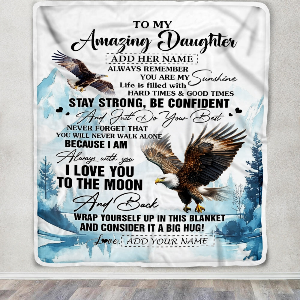 Personalized To My Amazing Daughter Blanket From Dad Mom Mother Eagle It A Big Hug Daughter Birthday Gifts Graduation Christmas Custom Fleece Throw Blanket | teecentury