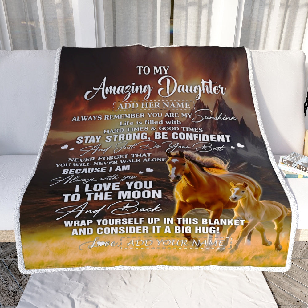 Personalized To My Amazing Daughter Blanket From Dad Mom Mother Horse It A Big Hug Daughter Birthday Gifts Graduation Christmas Customized Fleece Blanket | teecentury