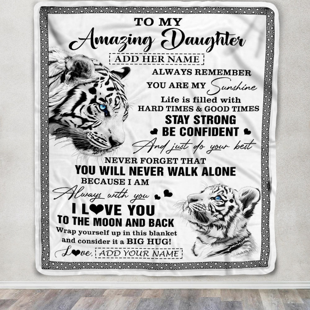 Personalized To My Amazing Daughter Blanket From Dad Mom Mother White Tiger It A Big Hug Daughter Birthday Gifts Christmas Customized Fleece Throw Blanket | teecentury