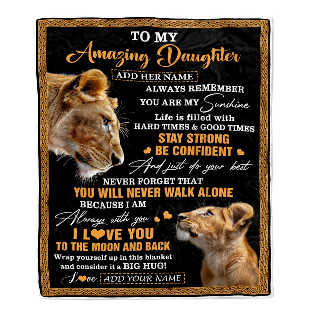 Personalized To My Amazing Daughter Blanket From Mom Mother Lion It A Big Hug Daughter Birthday Gifts Graduation Christmas Customized Fleece Throw Blanket | teecentury