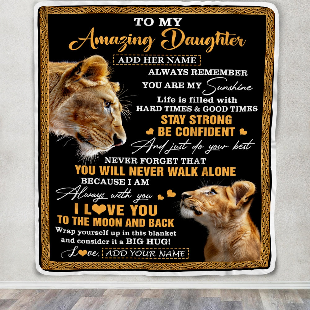 Personalized To My Amazing Daughter Blanket From Mom Mother Lion It A Big Hug Daughter Birthday Gifts Graduation Christmas Customized Fleece Throw Blanket | teecentury