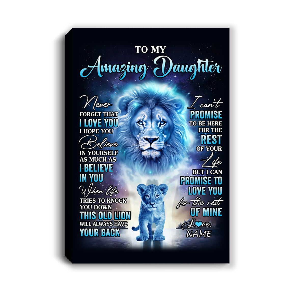 Personalized To My Amazing Daughter Canvas From Dad Father Lion Never Forget I Love You Daughter Birthday Gifts Graduation Christmas Custom Wall Art Print Framed Canvas | teecentury