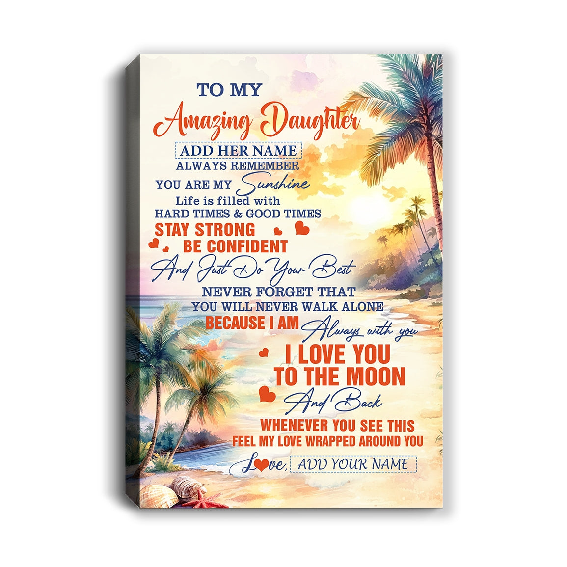 Personalized To My Amazing Daughter Canvas From Dad Mom Mother Beach It A Big Hug Daughter Birthday Gifts Graduation Christmas Custom Wall Art Framed Canvas | teecentury