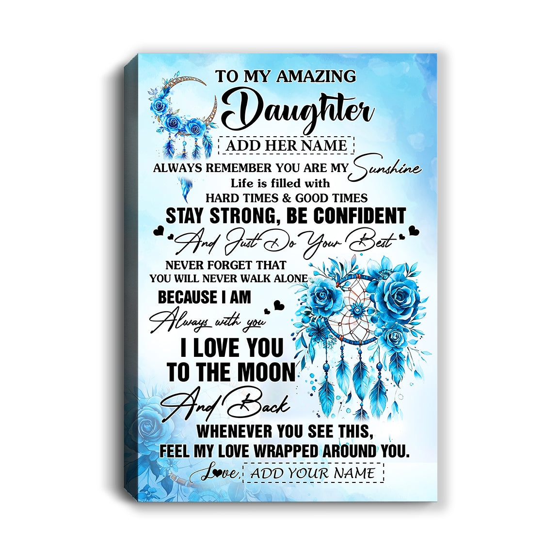 Personalized To My Amazing Daughter Canvas From Dad Mom Mother Dream Catcher It A Big Hug Daughter Birthday Gifts Christmas Graduation Customized Wall Art Framed Canvas | teecentury