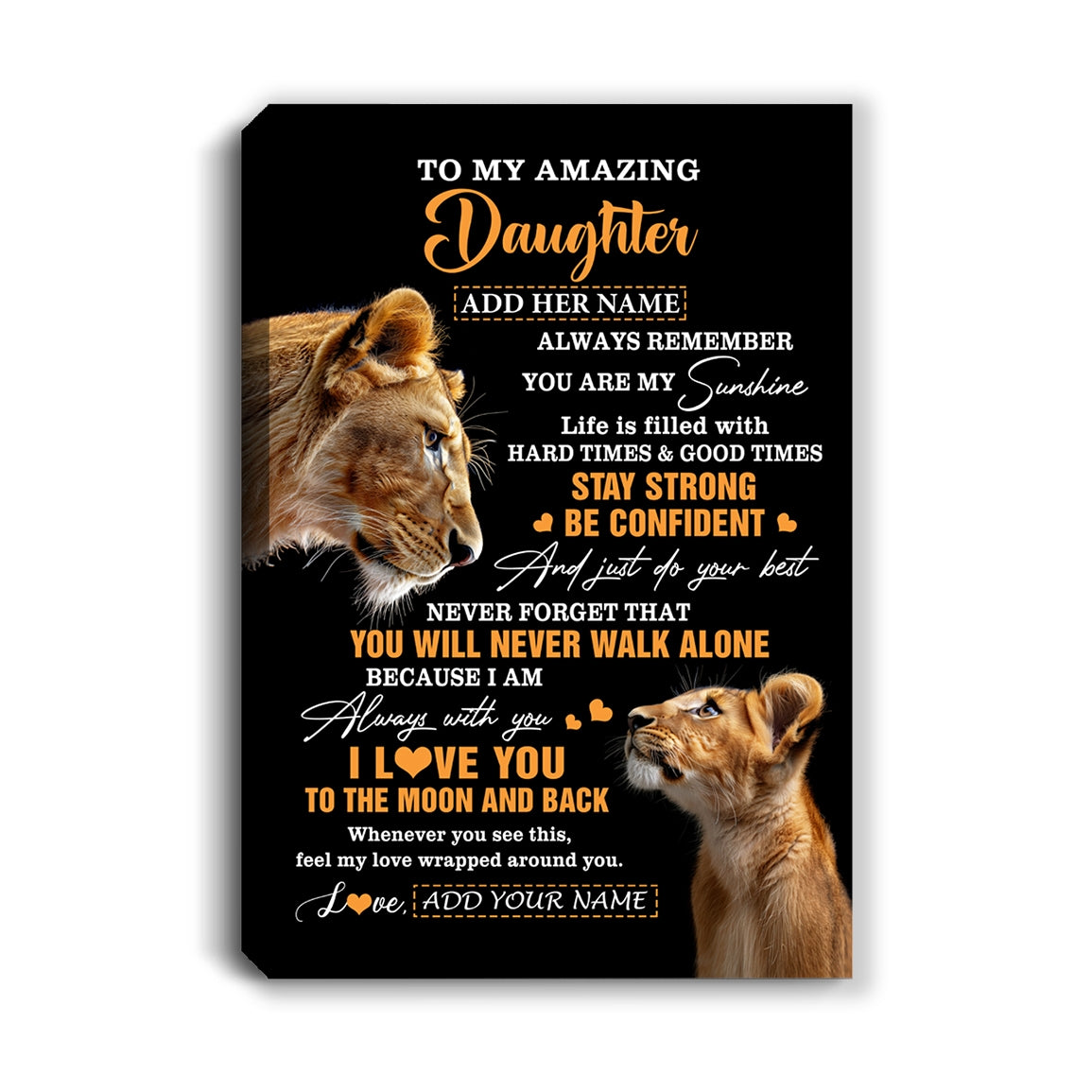 Personalized To My Amazing Daughter Gifts Canvas From Mom Mother Lion It A Big Hug Daughter Birthday Gifts Graduation Christmas Custom Wall Art Framed Canvas | teecentury