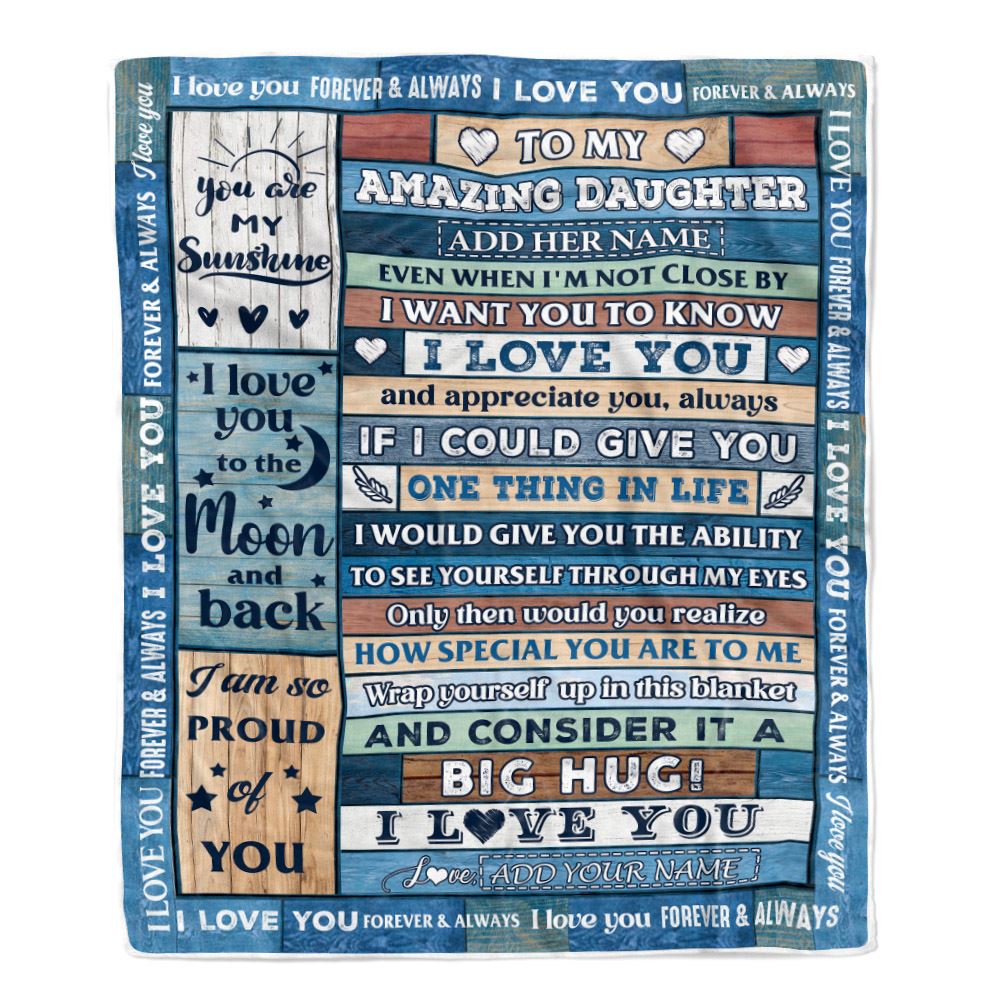 Personalized To My Amazing Daughter Gifts From Mom Dad Mother Blanket Wood Great Words Birthday Gifts For Daughter Christmas Customized Fleece Throw Blanket | teecentury