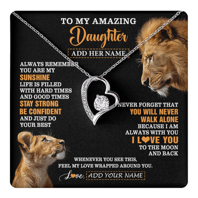 Forever Love Necklace 14K White Gold Finish | 1 | Personalized To My Amazing Daughter Gifts Necklace From Dad Father Lion It A Big Hug Daughter Birthday Gifts Graduation Christmas Custom Gift Box Message Card | https://teecentury.