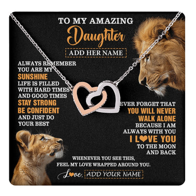 Interlocking Hearts Necklace Stainless Steel & Rose Gold Finish | 1 | Personalized To My Amazing Daughter Gifts Necklace From Dad Father Lion It A Big Hug Daughter Birthday Gifts Graduation Christmas Custom Gift Box Message Card | https://teecentury.