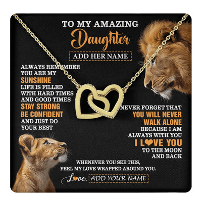 Interlocking Hearts Necklace 18K Yellow Gold Finish | 1 | Personalized To My Amazing Daughter Gifts Necklace From Dad Father Lion It A Big Hug Daughter Birthday Gifts Graduation Christmas Custom Gift Box Message Card | https://teecentury.