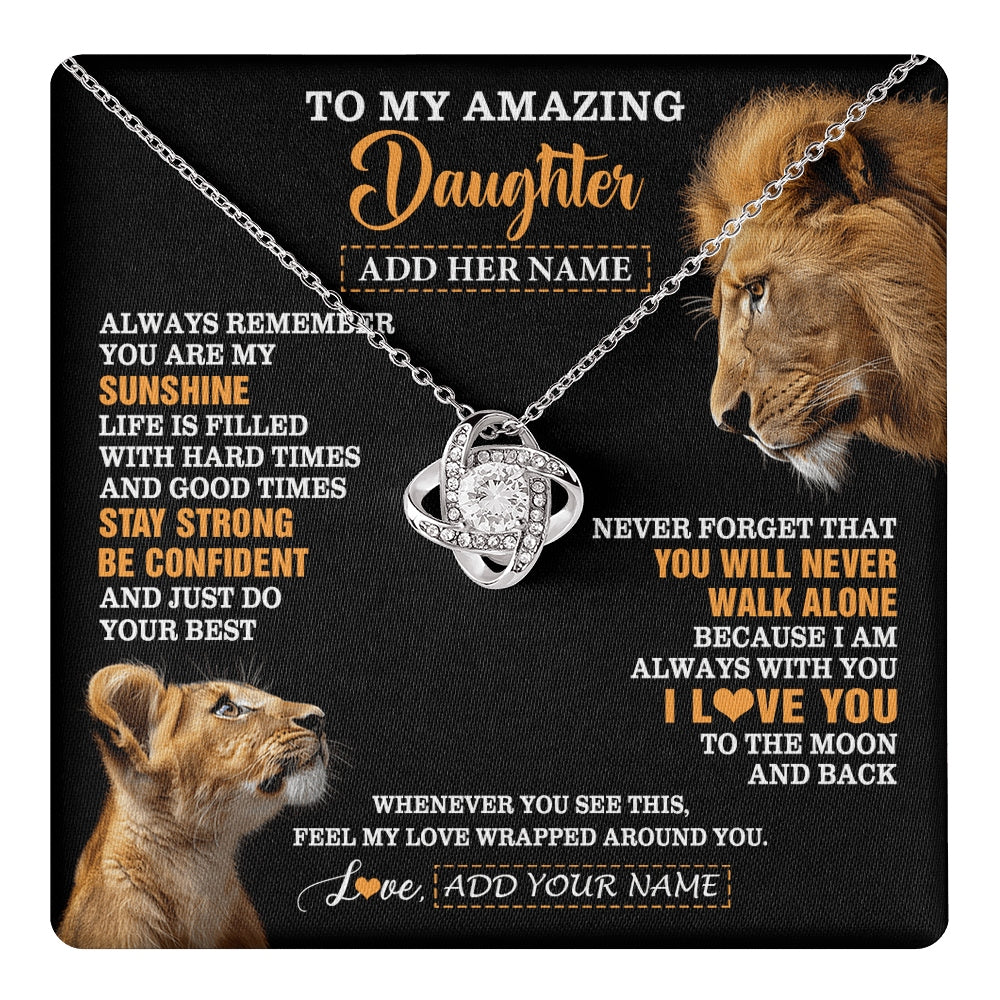 Love Knot Necklace 14K White Gold Finish | 1 | Personalized To My Amazing Daughter Gifts Necklace From Dad Father Lion It A Big Hug Daughter Birthday Gifts Graduation Christmas Custom Gift Box Message Card | https://teecentury.