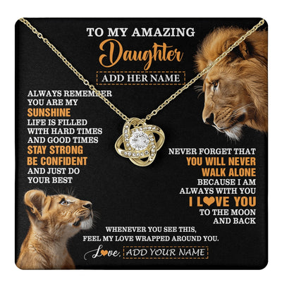 Love Knot Necklace 18K Yellow Gold Finish | 1 | Personalized To My Amazing Daughter Gifts Necklace From Dad Father Lion It A Big Hug Daughter Birthday Gifts Graduation Christmas Custom Gift Box Message Card | https://teecentury.