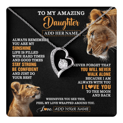Forever Love Necklace 14K White Gold Finish | 1 | Personalized To My Amazing Daughter Gifts Necklace From Mom Mother Lion It A Big Hug Daughter Birthday Gifts Graduation Christmas Custom Gift Box Message Card | https://teecentury.