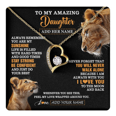 Forever Love Necklace 18K Yellow Gold Finish | 1 | Personalized To My Amazing Daughter Gifts Necklace From Mom Mother Lion It A Big Hug Daughter Birthday Gifts Graduation Christmas Custom Gift Box Message Card | https://teecentury.