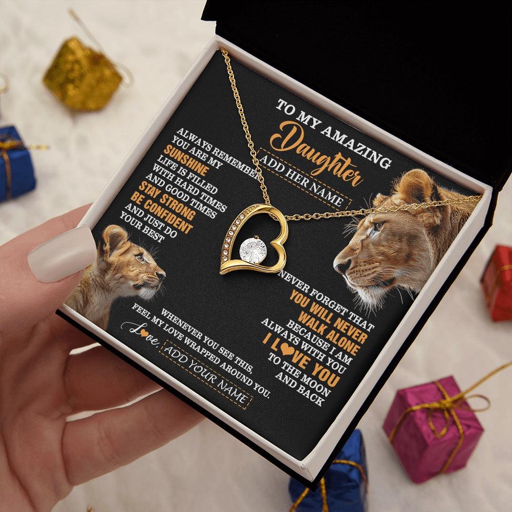 Forever Love Necklace 18K Yellow Gold Finish | 2 | Personalized To My Amazing Daughter Gifts Necklace From Mom Mother Lion It A Big Hug Daughter Birthday Gifts Graduation Christmas Custom Gift Box Message Card | https://teecentury.