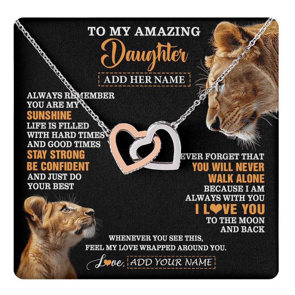 Interlocking Hearts Necklace Stainless Steel & Rose Gold Finish | 1 | Personalized To My Amazing Daughter Gifts Necklace From Mom Mother Lion It A Big Hug Daughter Birthday Gifts Graduation Christmas Custom Gift Box Message Card | https://teecentury.
