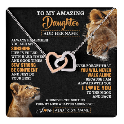 Interlocking Hearts Necklace Stainless Steel & Rose Gold Finish | 1 | Personalized To My Amazing Daughter Gifts Necklace From Mom Mother Lion It A Big Hug Daughter Birthday Gifts Graduation Christmas Custom Gift Box Message Card | https://teecentury.