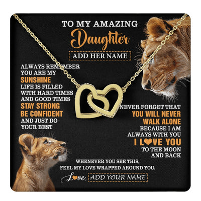Interlocking Hearts Necklace 18K Yellow Gold Finish | 1 | Personalized To My Amazing Daughter Gifts Necklace From Mom Mother Lion It A Big Hug Daughter Birthday Gifts Graduation Christmas Custom Gift Box Message Card | https://teecentury.