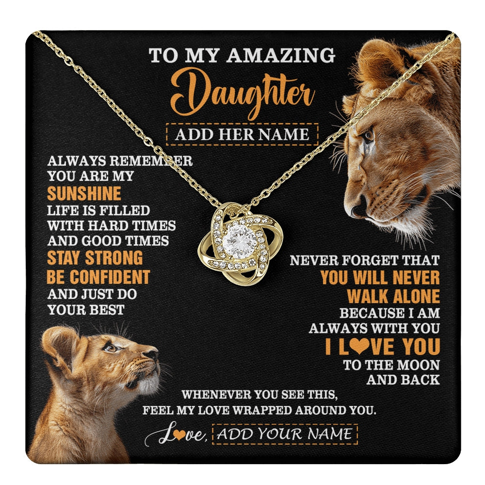 Love Knot Necklace 18K Yellow Gold Finish | 1 | Personalized To My Amazing Daughter Gifts Necklace From Mom Mother Lion It A Big Hug Daughter Birthday Gifts Graduation Christmas Custom Gift Box Message Card | https://teecentury.