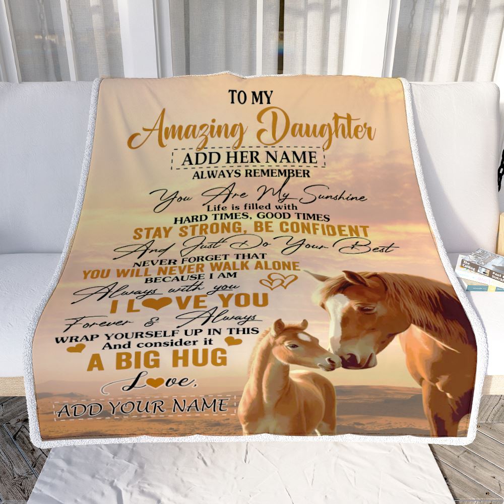 Personalized To My Amazing Daughter Horse Blanket From Mom Dad Mother My Sunshine Daughter Birthday Gifts Graduation Christmas Customized Fleece Throw Blanket | teecentury