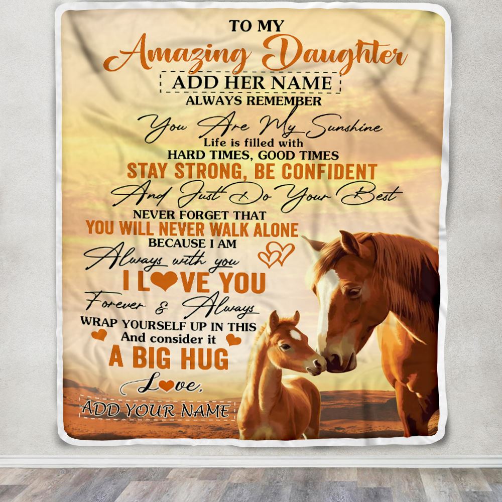 Personalized To My Amazing Daughter Horse Blanket From Mom Dad Mother My Sunshine Daughter Birthday Gifts Graduation Christmas Customized Fleece Throw Blanket | teecentury