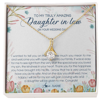 Alluring Beauty Necklace 18K Yellow Gold Finish | Personalized To My Amazing Daughter In Law Necklace from Mother In Law Daughter In Law On Your Wedding Day Bride Jewelry Customized Gift Box Message Card | teecentury