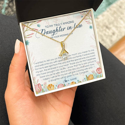Alluring Beauty Necklace 18K Yellow Gold Finish | Personalized To My Amazing Daughter In Law Necklace from Mother In Law Daughter In Law On Your Wedding Day Bride Jewelry Customized Gift Box Message Card | teecentury