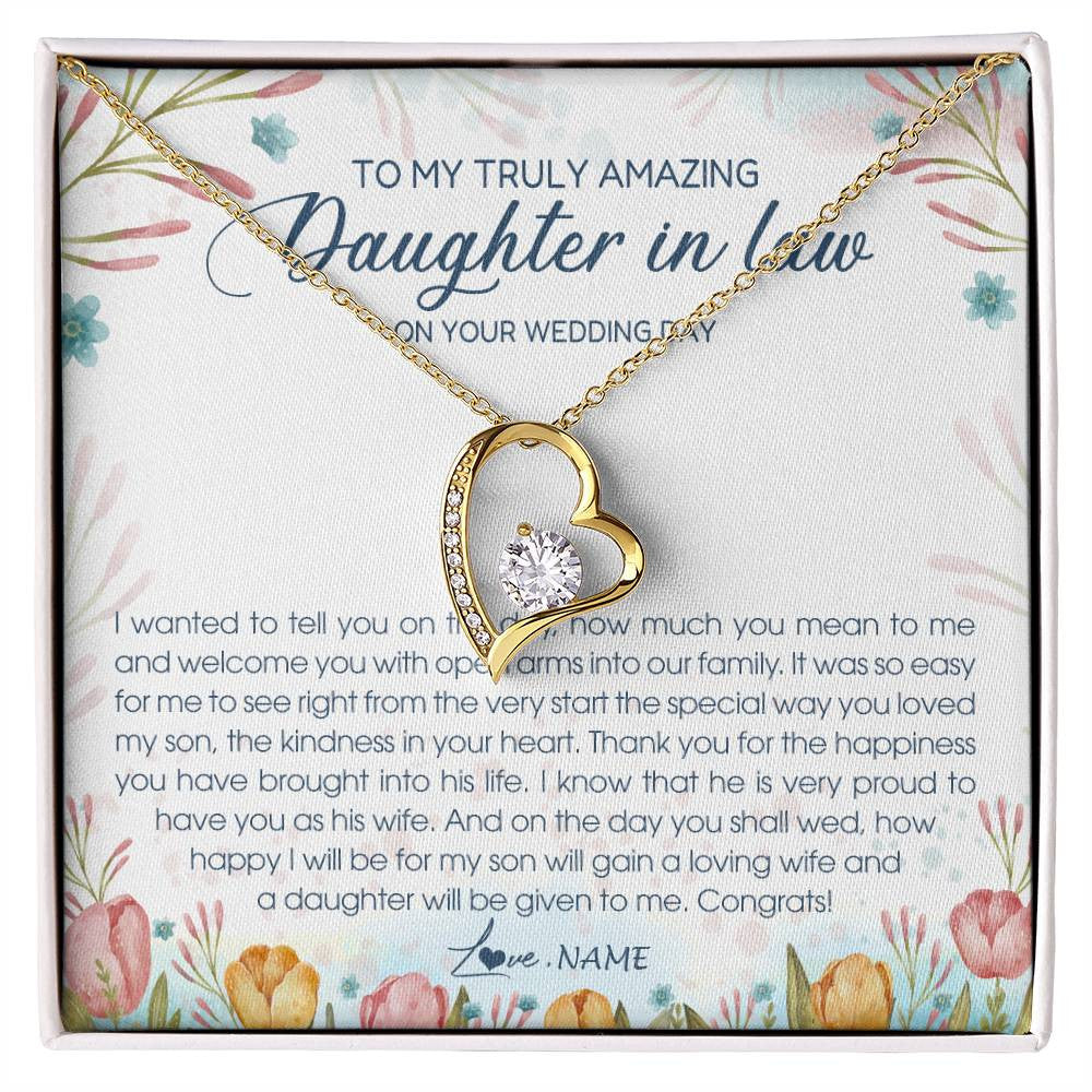 Forever Love Necklace 18K Yellow Gold Finish | Personalized To My Amazing Daughter In Law Necklace from Mother In Law Daughter In Law On Your Wedding Day Bride Jewelry Customized Gift Box Message Card | teecentury