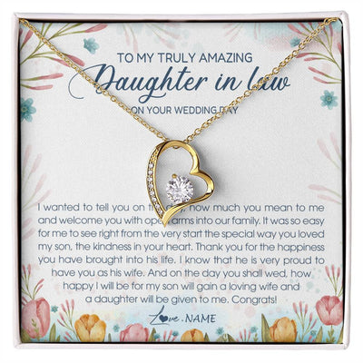Forever Love Necklace 18K Yellow Gold Finish | Personalized To My Amazing Daughter In Law Necklace from Mother In Law Daughter In Law On Your Wedding Day Bride Jewelry Customized Gift Box Message Card | teecentury