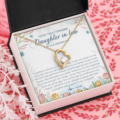 Forever Love Necklace 18K Yellow Gold Finish | Personalized To My Amazing Daughter In Law Necklace from Mother In Law Daughter In Law On Your Wedding Day Bride Jewelry Customized Gift Box Message Card | teecentury